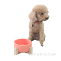 pink wooden frame ceramic pet dog round bowl